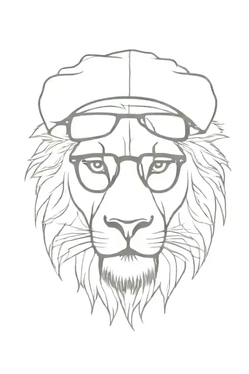 a lion head wearing a beanie and hipster glasses tattoo design idea