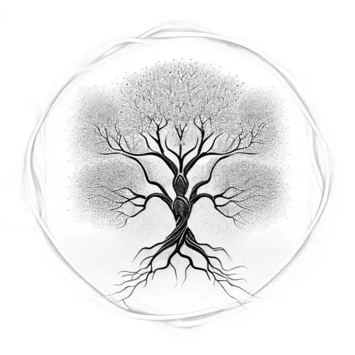 An elegant tree of life with intertwined branches representing sibling bonds tattoo design idea