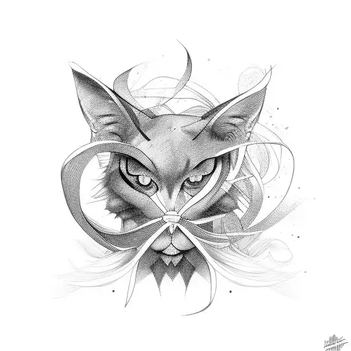 Fashion sketches intertwining with colorful ribbons tattoo design idea