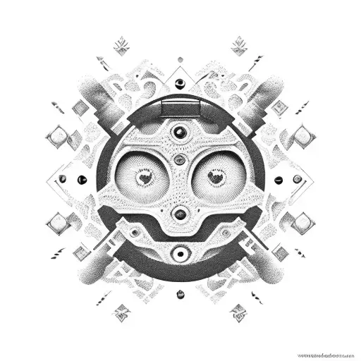 A makeup palette with robotic elements and plant motifs tattoo design idea