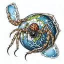 spider crawling over planet earth globe tattoo design idea