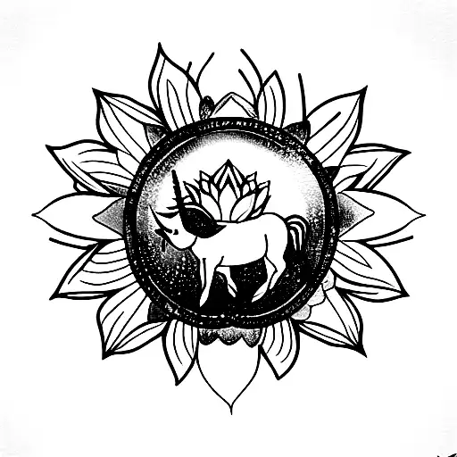 Lotus Flower rainbow unicorn tattoo design idea