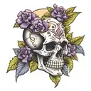 Skull with Amethyst crystals growing out of it  tattoo design idea