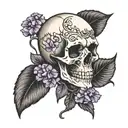 Skull with Amethyst crystals growing out of it  tattoo design idea