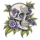 Skull with Amethyst crystals growing out of it  tattoo design idea