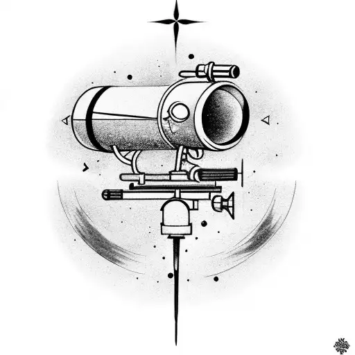 A black and grey tattoo of a telescope pointing towards a constellation tattoo design idea
