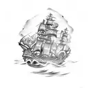 Pirate ship on fire tattoo design idea