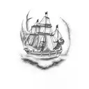Pirate ship on fire tattoo design idea