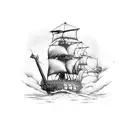 Pirate ship on fire tattoo design idea