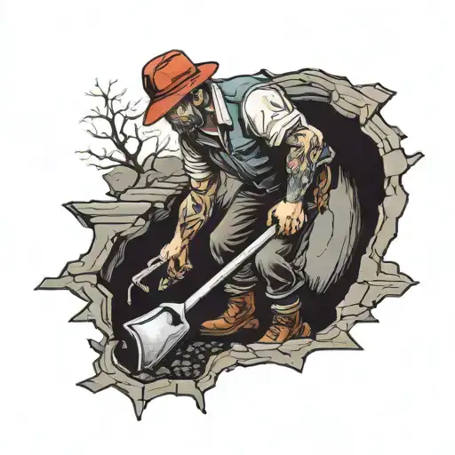 man in hole digging with shovel tattoo design idea