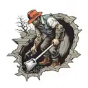 man in hole digging with shovel tattoo design idea