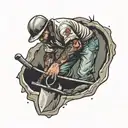 man in hole digging with shovel tattoo design idea