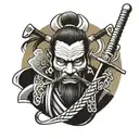 Samurai head with a sword going down wrapped by its hand  tattoo design idea