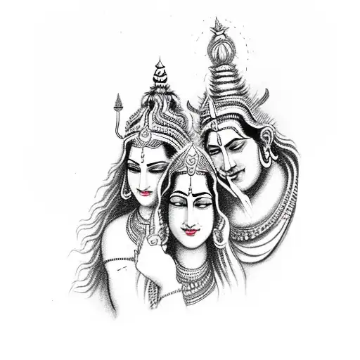 Shiva and Parvati Romantic hug tattoo design idea