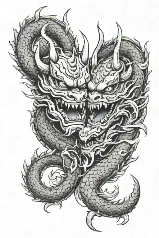 double linked dragon and half hannya mask tattoo design tattoo design idea