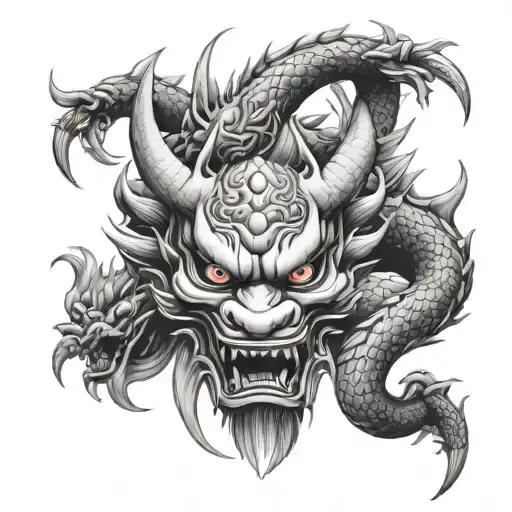 double linked dragon and hannya mask tattoo design tattoo design idea