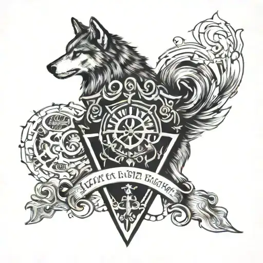 wolf sword shield anvil words "life before death, strength before weakness, journey before destination" tattoo design idea