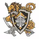 sword lion shield anvil tattoo design idea