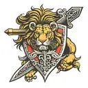 sword lion shield anvil tattoo design idea