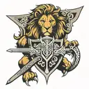 sword lion shield anvil tattoo design idea