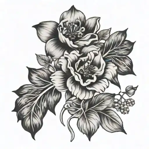 birth flower of april, july, august, october and november tattoo design idea