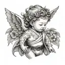Baby angel with hair headed, kimono and black belt tattoo design idea