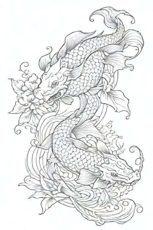 one dragon. two koi fish tattoo design idea