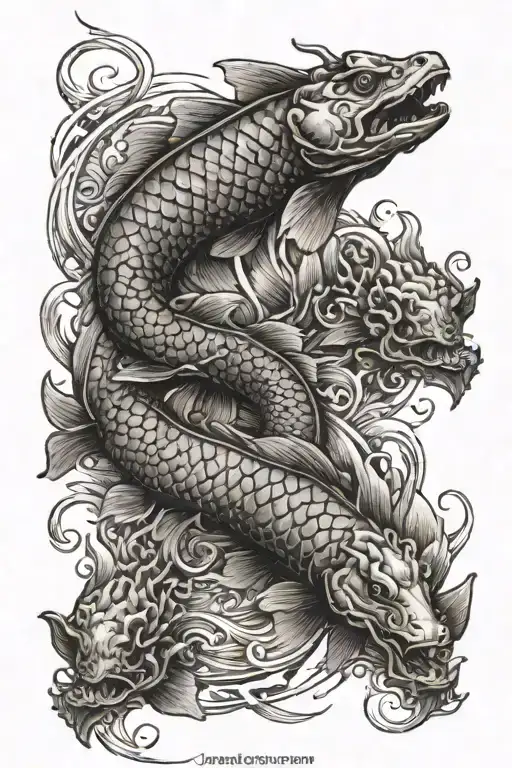 one dragon. two koi fish tattoo design idea