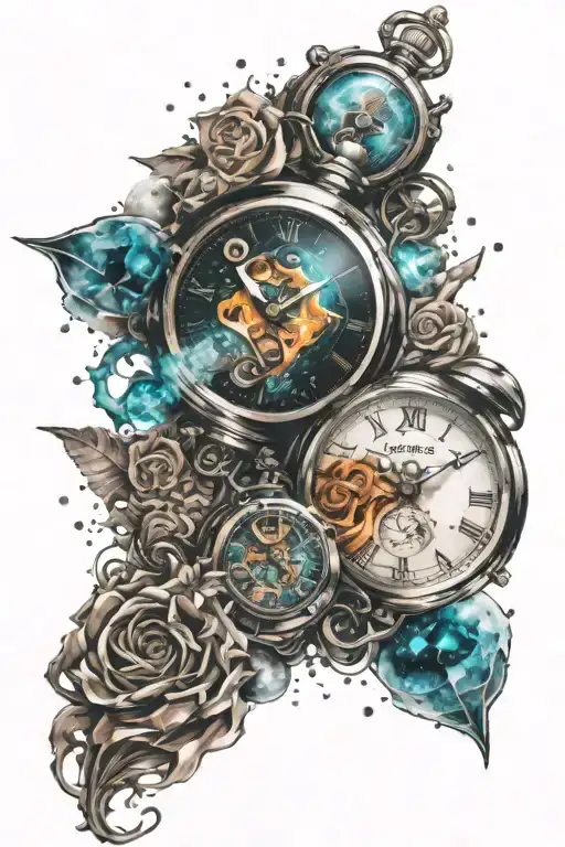 Watch and 555 cosmic background tattoo design idea