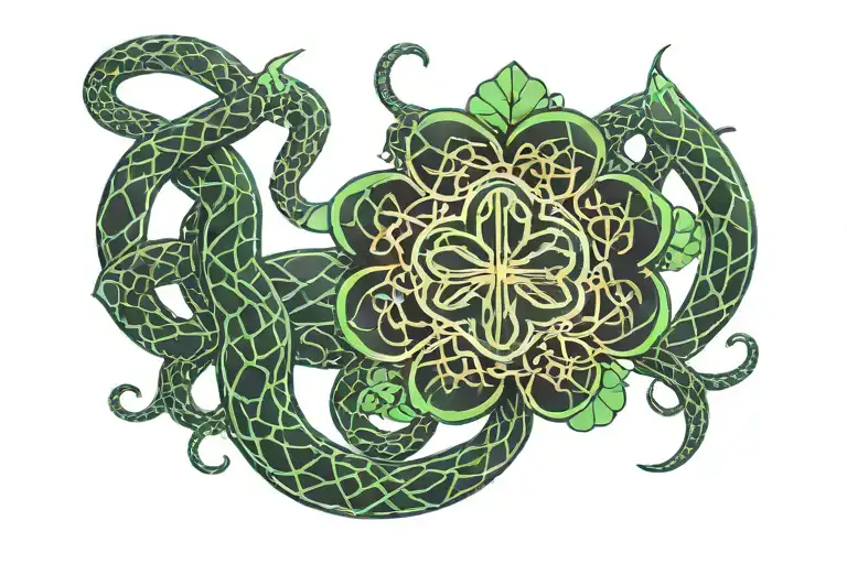 4 leaf clover and snake tattoo design idea