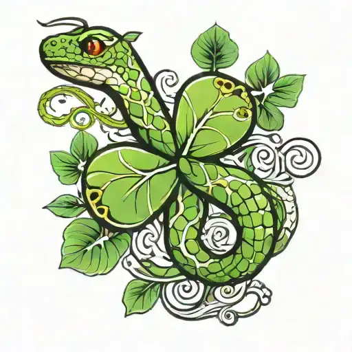 snake and 4 leaf clover made tattoo design idea