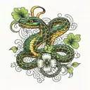 snake and 4 leaf clover made tattoo design idea