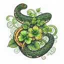 snake and 4 leaf clover made tattoo design idea