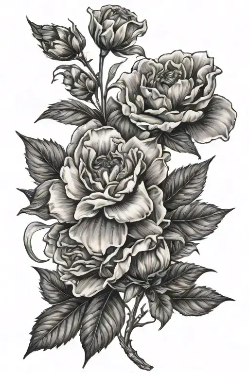 Heavenly light shining down on a garden of July birth flowers tattoo design idea
