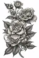 Heavenly light shining down on a garden of July birth flowers tattoo design idea