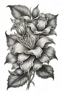 Heavenly light shining down on a garden of July birth flowers tattoo design idea