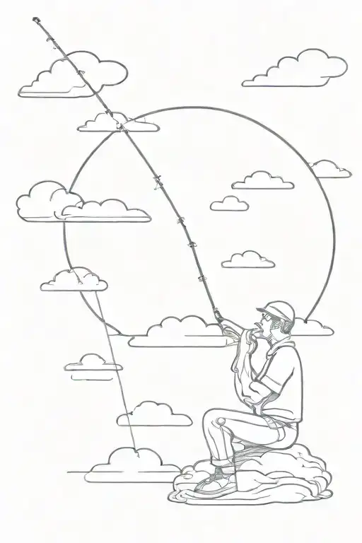 man sitting on a cloud with a fishing rod tattoo design idea