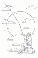 man sitting on a cloud with a fishing rod tattoo design idea