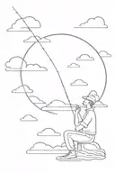 man sitting on a cloud with a fishing rod tattoo design idea