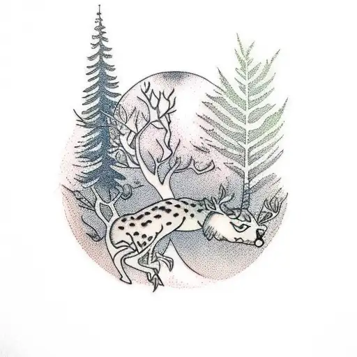 Tree sleeve with woodland animals tattoo design idea