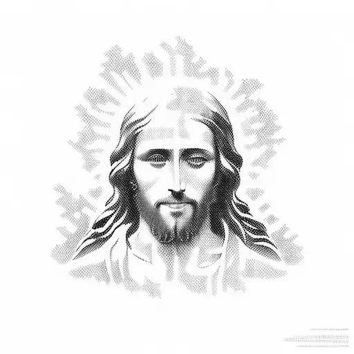 Blackwork Jesus With Louis Vuitton Tattoo Idea - BlackInk AI