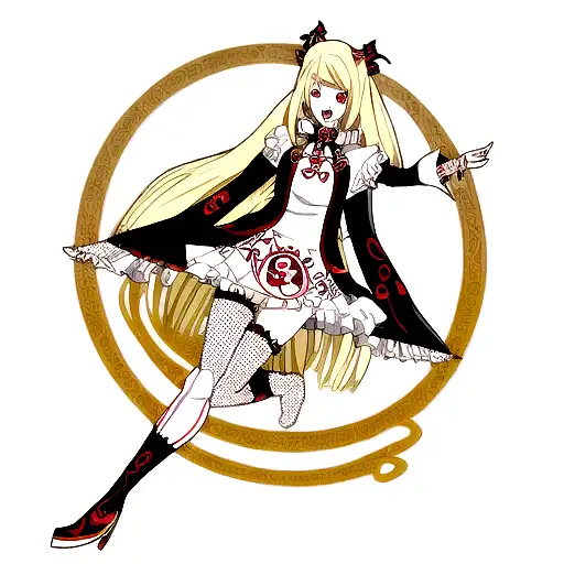 beautiful blonde vampire girl full body with neo tribal symbols around her tattoo design idea