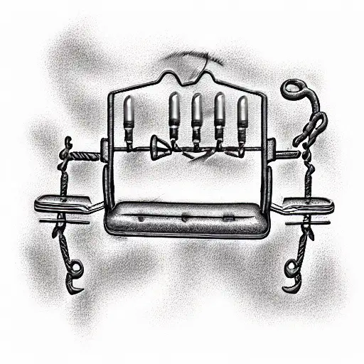 red double iron swing on blue iron pills, with slightly worn wooden seat tattoo design idea