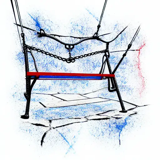 red swings on blue supports, with a solid seat with slight wear on an ordinary p tattoo design idea