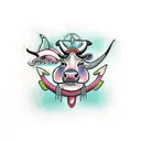 Cow and preying mantis tattoo design idea