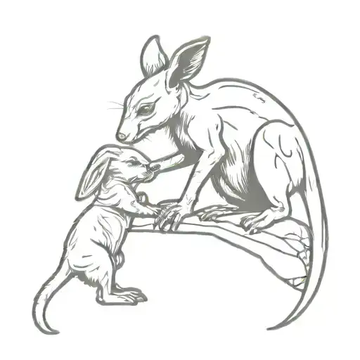 a meancing baby kangaroo pulling excalibur out of a stone  tattoo design idea