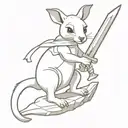 a meancing baby kangaroo pulling king arthurs excalibur sword out of a stone tattoo design idea