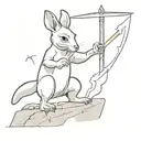 a meancing baby kangaroo pulling king arthurs excalibur sword out of a stone tattoo design idea