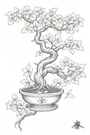 a sakura bonsai tree intertwined with leaves falling   tattoo design idea