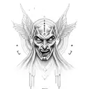 half devil face have angel face with morse code-- .- .-. -.-. . .-.. .. -. .   tattoo design idea